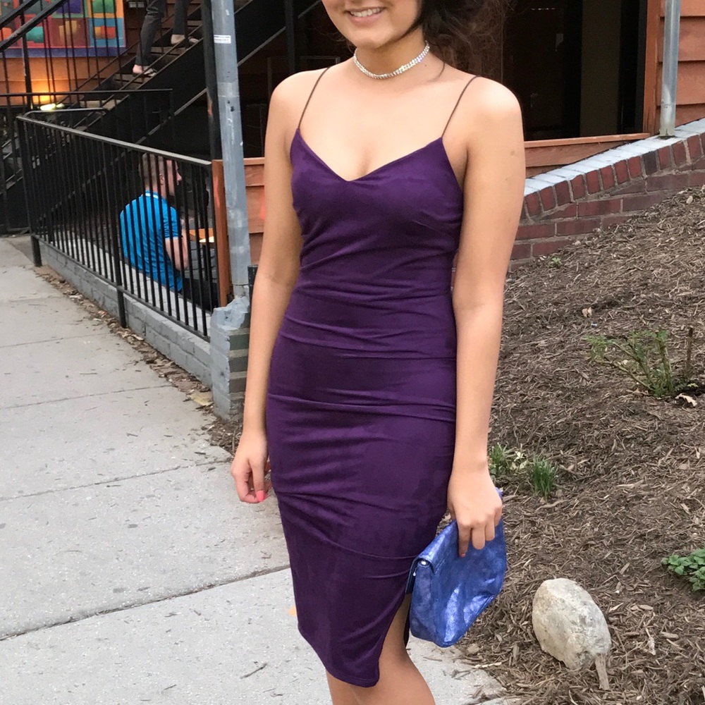 Suede midi strappy purple dress